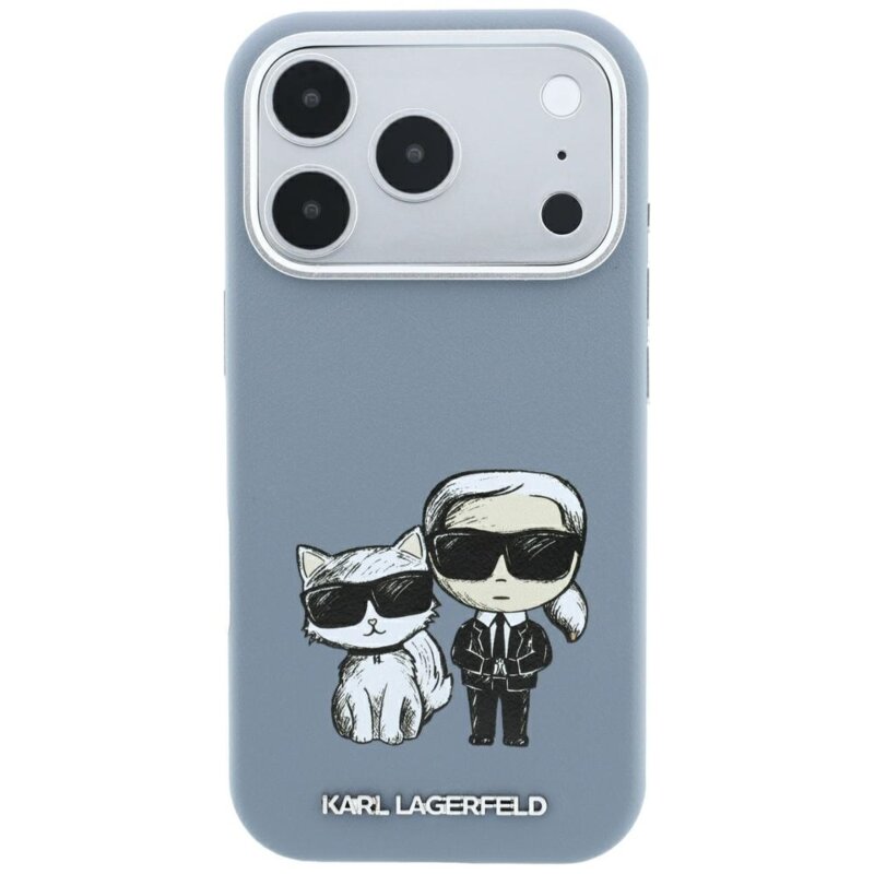 Husa iPhone 18 Pro Karl Lagerfeld Smooth Leather KC Bodies Sketch MagSafe, bleu, KLHMP18L6PWKCIDB
