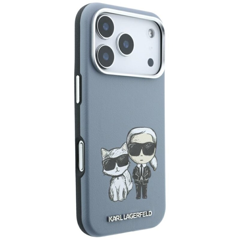 Husa iPhone 18 Pro Karl Lagerfeld Smooth Leather KC Bodies Sketch MagSafe, bleu, KLHMP18L6PWKCIDB