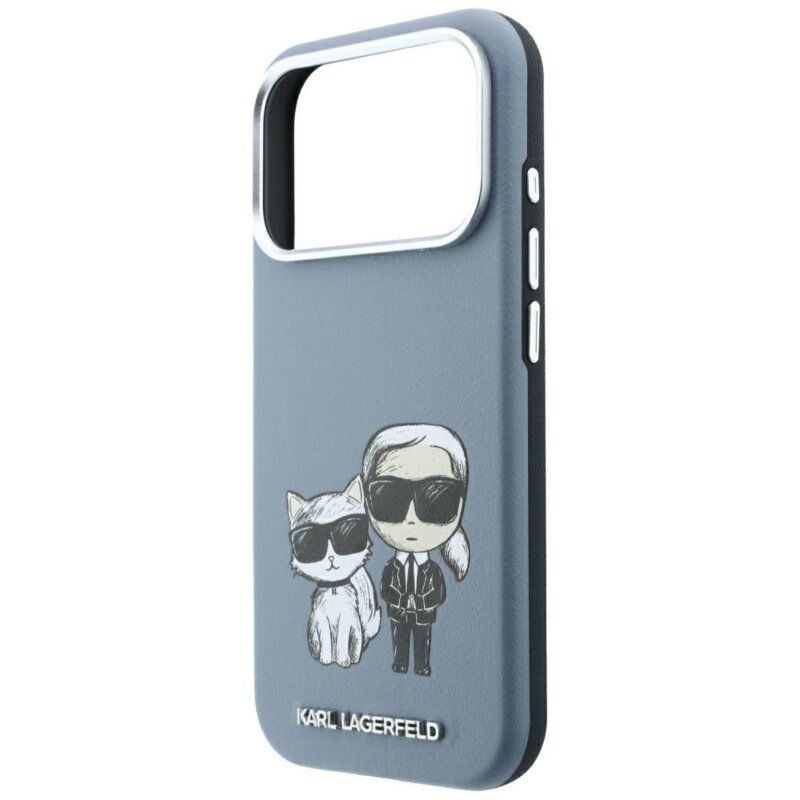 Husa iPhone 18 Pro Karl Lagerfeld Smooth Leather KC Bodies Sketch MagSafe, bleu, KLHMP18L6PWKCIDB