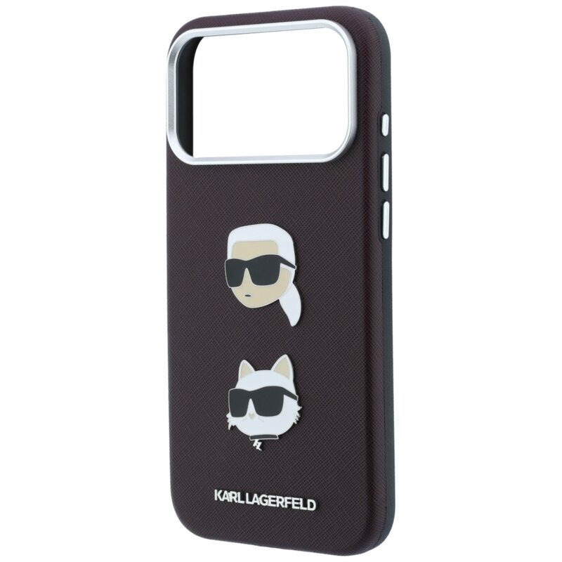 Husa originala iPhone 18 Pro Max Karl Lagerfeld Saffiano with K&C Heads Pins and Logo, bordo, KLHCP18XPSWFDHPR