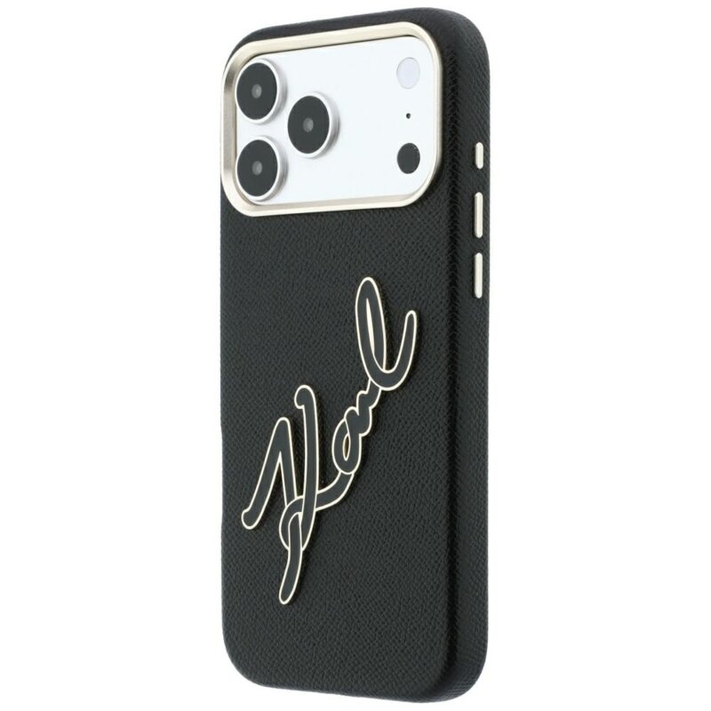 Husa iPhone 18 Pro Max Karl Lagerfeld Smooth Leather Big Resin Signature Logo, negru, KLHCP18X6PFCKSRK