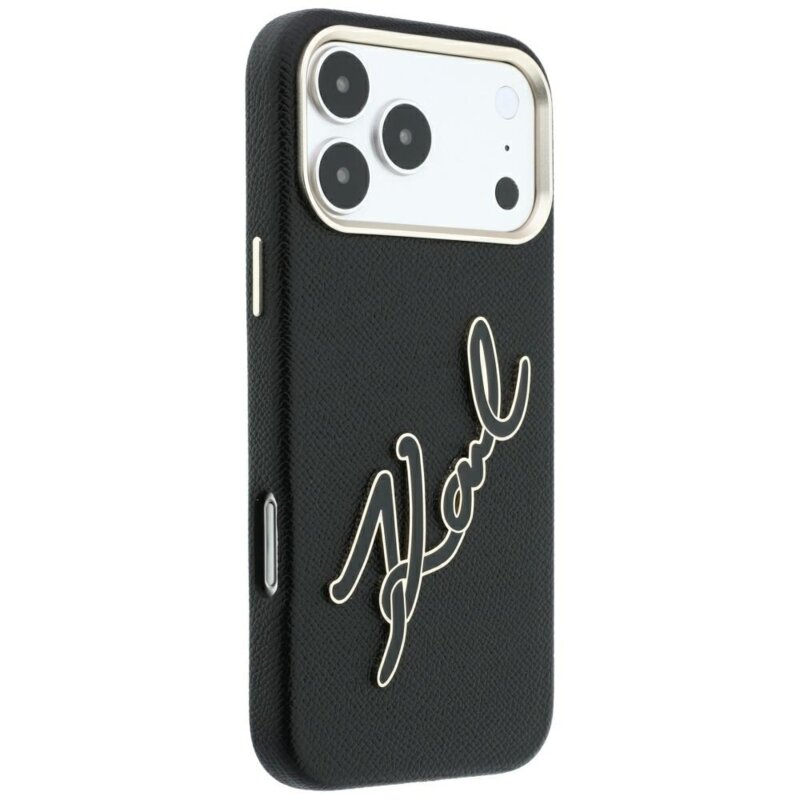 Husa iPhone 18 Pro Max Karl Lagerfeld Smooth Leather Big Resin Signature Logo, negru, KLHCP18X6PFCKSRK