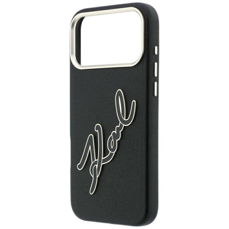 Husa iPhone 18 Pro Max Karl Lagerfeld Smooth Leather Big Resin Signature Logo, negru, KLHCP18X6PFCKSRK