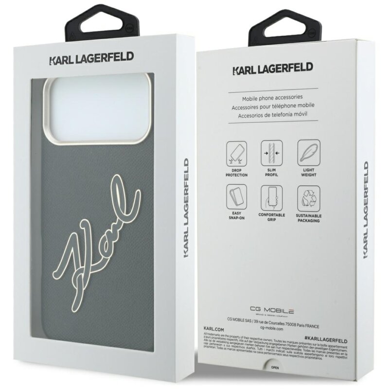 Husa iPhone 18 Pro Max Karl Lagerfeld Smooth Leather Big Resin Signature Logo, negru, KLHCP18X6PFCKSRK