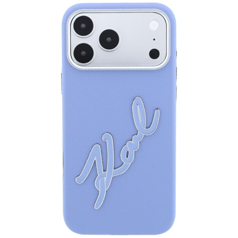 Husa iPhone 18 Pro Max Karl Lagerfeld Smooth Leather Big Resin Signature Logo, bleu, KLHCP18X6PFCKSRB