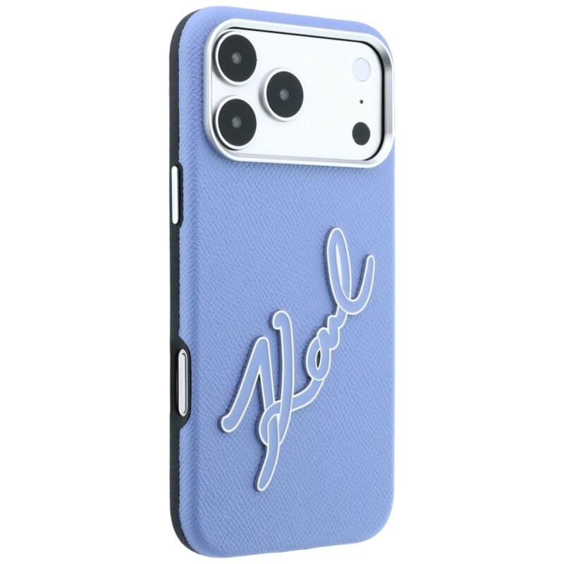 Husa iPhone 18 Pro Max Karl Lagerfeld Smooth Leather Big Resin Signature Logo, bleu, KLHCP18X6PFCKSRB