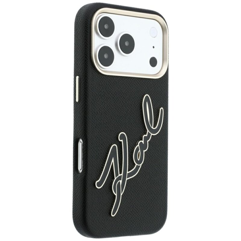Husa iPhone 18 Pro Karl Lagerfeld Smooth Leather Big Resin Signature Logo, negru, KLHCP18L6PFCKSRK