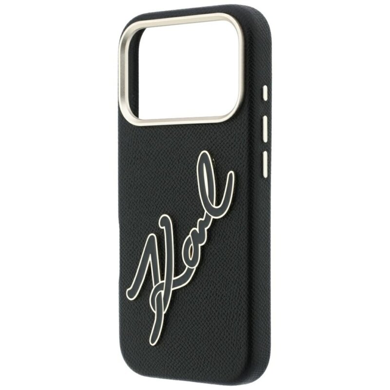 Husa iPhone 18 Pro Karl Lagerfeld Smooth Leather Big Resin Signature Logo, negru, KLHCP18L6PFCKSRK