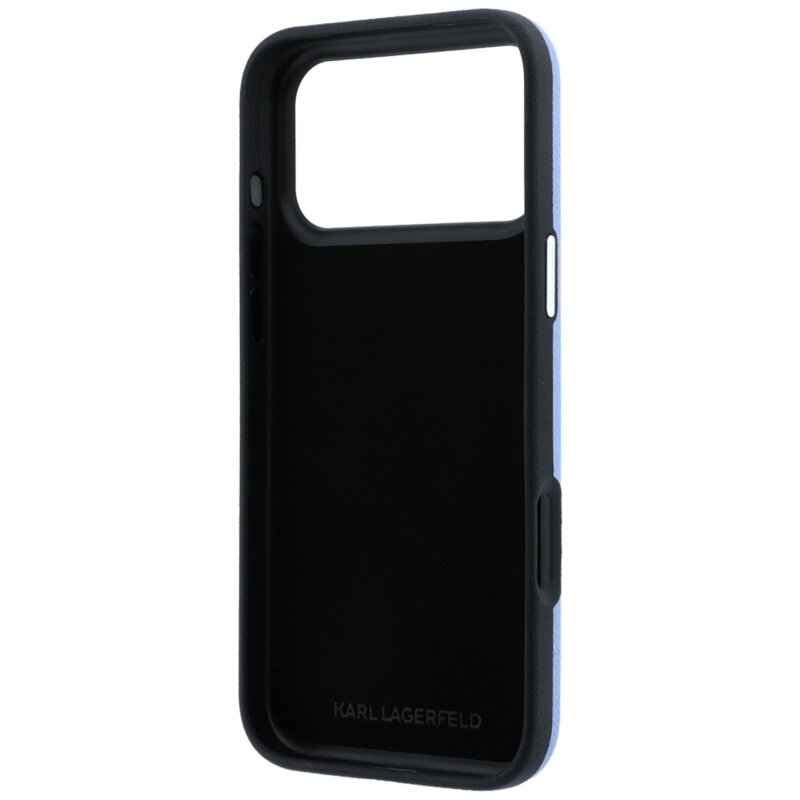 Husa iPhone 18 Pro Karl Lagerfeld Smooth Leather Big Resin Signature Logo, bleu, KLHCP18L6PFCKSRB