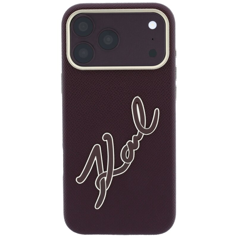 Husa iPhone 18 Pro Karl Lagerfeld Smooth Leather Big Resin Signature Logo, bordo, KLHCP18L6PFCKSRR