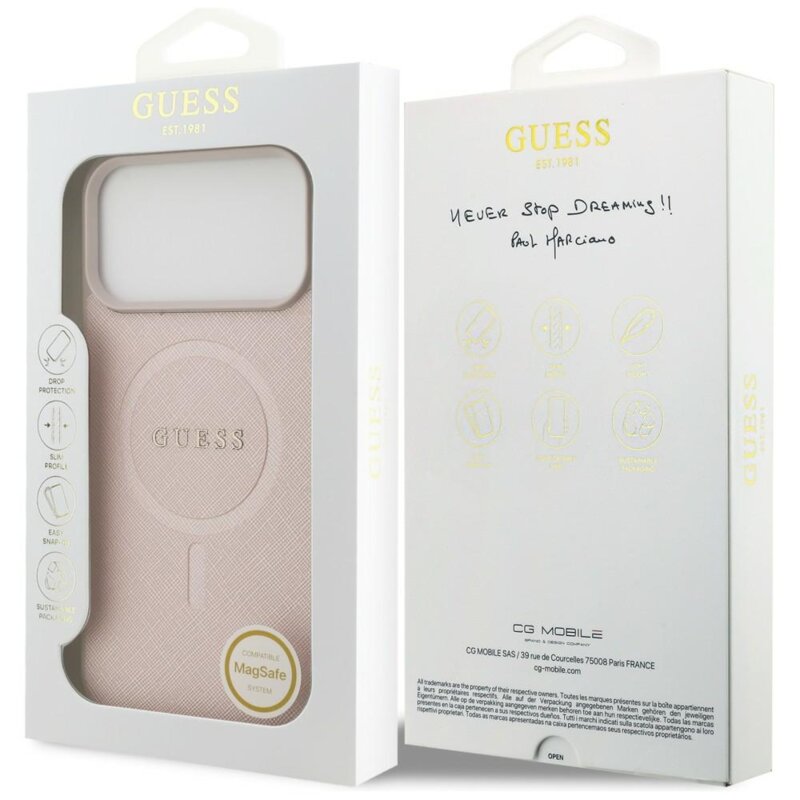 Husa Guess Saffiano MagSafe iPhone 17 Pro Max, roz, GUHMP18XPSAHMCP