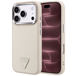 Husa originala Guess iPhone 18 Pro Max Grained Triangle Logo MagSafe, bej, GUHMP18XPGSMTLSE