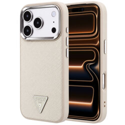 Husa originala Guess iPhone 17 Pro Max Grained Triangle Logo MagSafe, bej, GUHMP18XPGSMTLSE