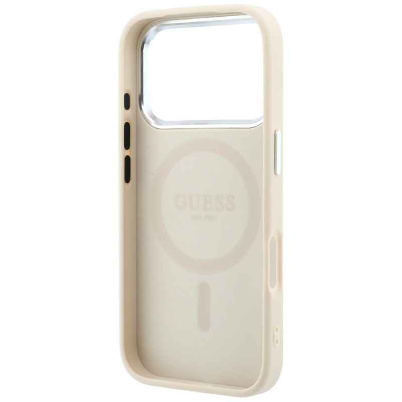 Husa originala Guess iPhone 17 Pro Max Grained Triangle Logo MagSafe, bej, GUHMP18XPGSMTLSE