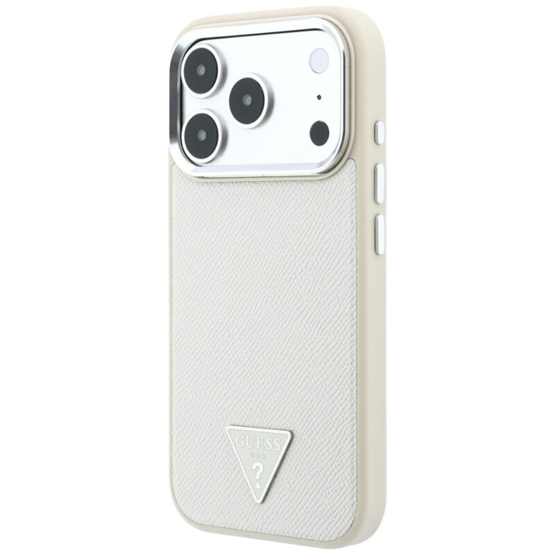 Husa originala Guess iPhone 17 Pro Grained Triangle Logo MagSafe, bej, GUHMP18LPGSMTLSE