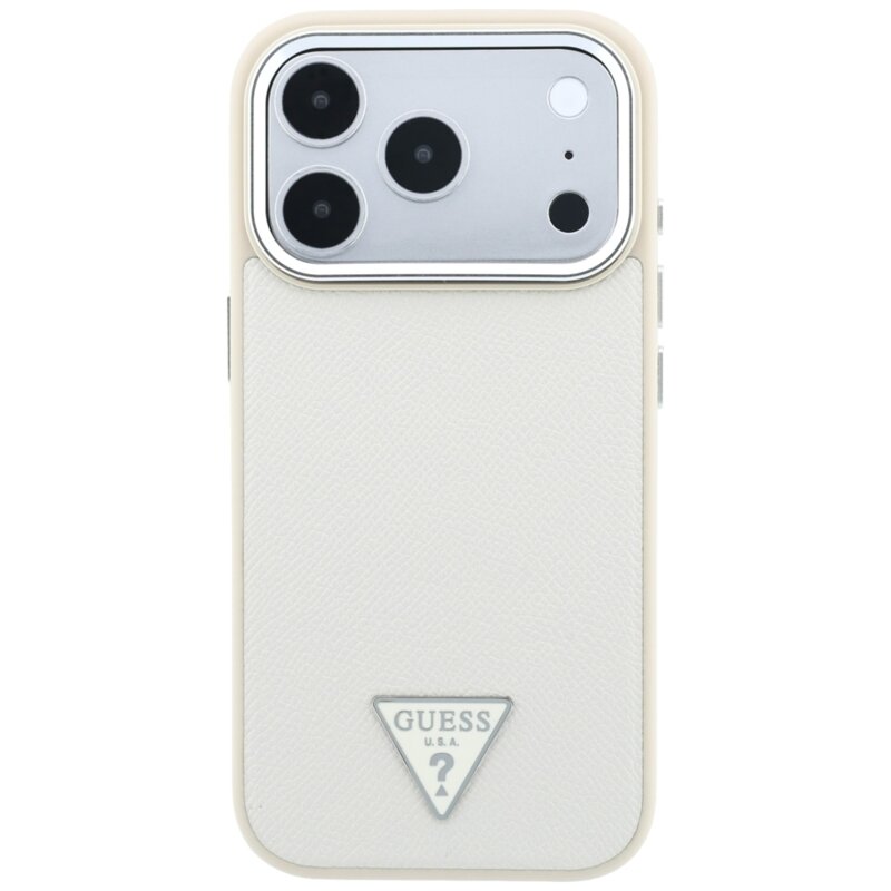 Husa originala Guess iPhone 17 Pro Grained Triangle Logo MagSafe, bej, GUHMP18LPGSMTLSE