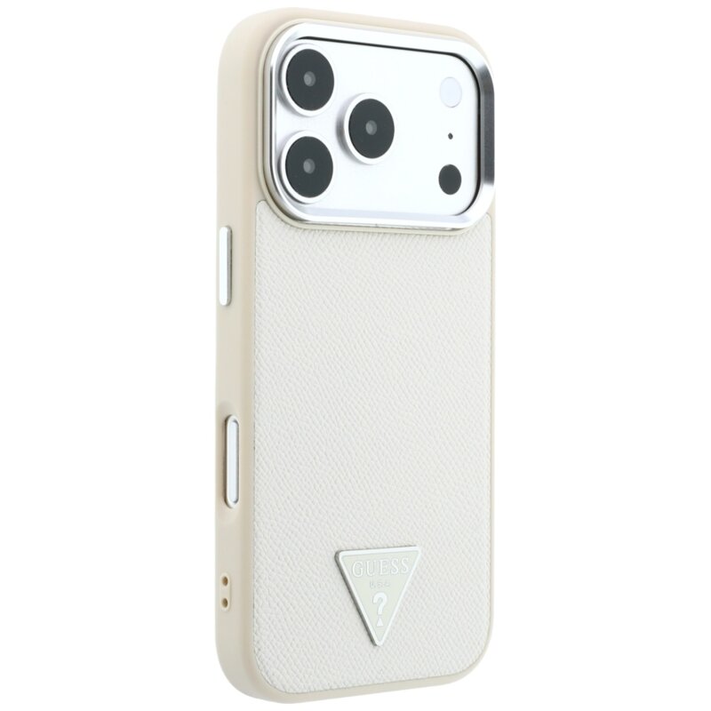 Husa originala Guess iPhone 17 Pro Grained Triangle Logo MagSafe, bej, GUHMP18LPGSMTLSE