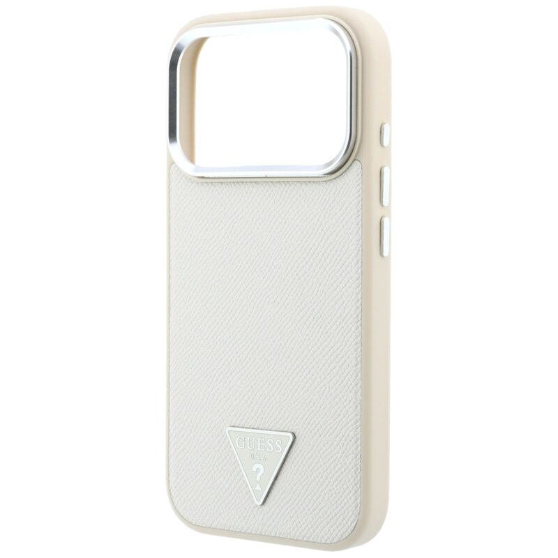 Husa originala Guess iPhone 17 Pro Grained Triangle Logo MagSafe, bej, GUHMP18LPGSMTLSE