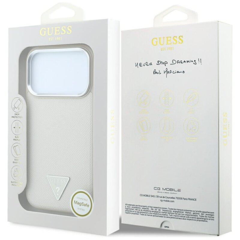 Husa originala Guess iPhone 17 Pro Grained Triangle Logo MagSafe, bej, GUHMP18LPGSMTLSE