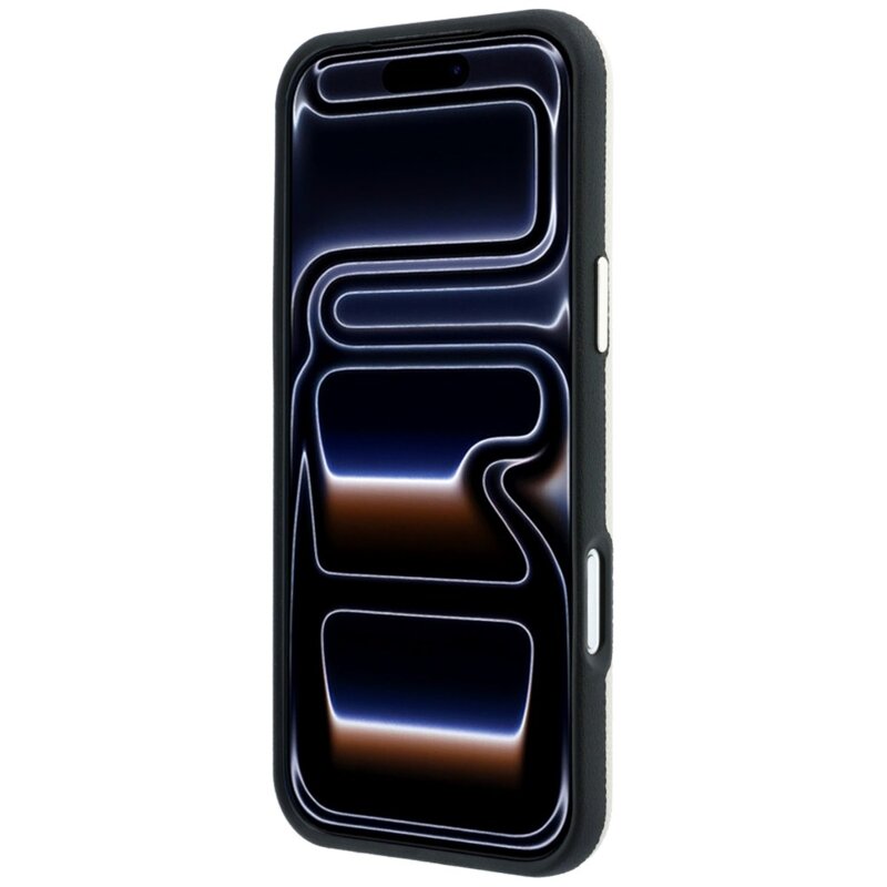 Husa originala Guess iPhone 17 Pro Grained Leather Round Strass Logo MagSafe, bej, GUHMP18L6PSRMDEE