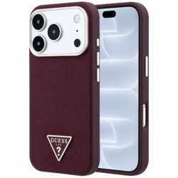 Husa originala Guess iPhone 18 Pro Grained Triangle Logo MagSafe, bordo, GUHMP18LPGSMTLSU