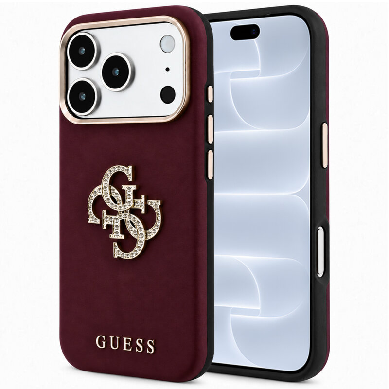 Husa iPhone 18 Pro Guess Smooth Big Strass Logo, bordo, GUHCP18L6PWGSPDU