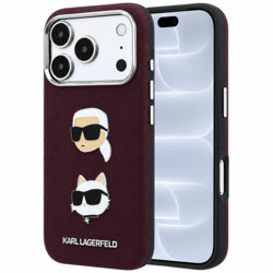 Husa originala iPhone 18 Pro Karl Lagerfeld Saffiano with K&C Heads Pins and Logo, bordo, KLHCP18LPSWFDHPR