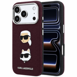 Husa originala iPhone 17 Pro Karl Lagerfeld Saffiano with K&C Heads Pins and Logo, bordo, KLHCP18LPSWFDHPR