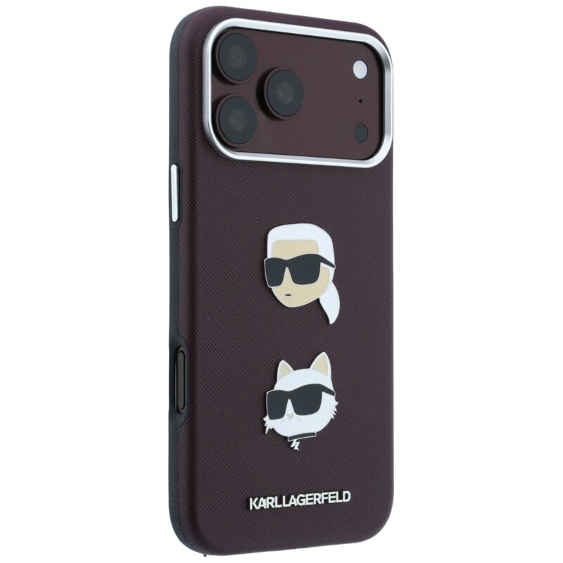 Husa originala iPhone 17 Pro Karl Lagerfeld Saffiano with K&C Heads Pins and Logo, bordo, KLHCP18LPSWFDHPR