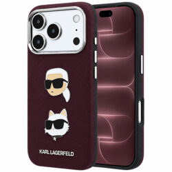 Husa originala iPhone 18 Pro Max Karl Lagerfeld Saffiano with K&C Heads Pins and Logo, bordo, KLHCP18XPSWFDHPR