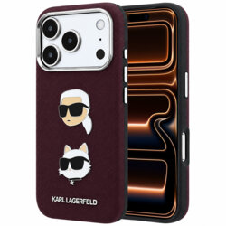 Husa originala iPhone 17 Pro Max Karl Lagerfeld Saffiano with K&C Heads Pins and Logo, bordo, KLHCP18XPSWFDHPR