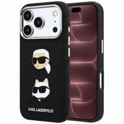 Husa originala iPhone 18 Pro Max Karl Lagerfeld Saffiano with K&C Heads Pins and Logo, negru, KLHCP18XPSWFDHPK