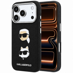 Husa originala iPhone 17 Pro Max Karl Lagerfeld Saffiano with K&C Heads Pins and Logo, negru, KLHCP18XPSWFDHPK