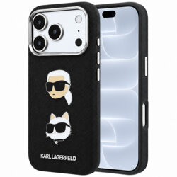 Husa originala iPhone 18 Pro Karl Lagerfeld Saffiano with K&C Heads Pins and Logo, negru, KLHCP18LPSWFDHPK
