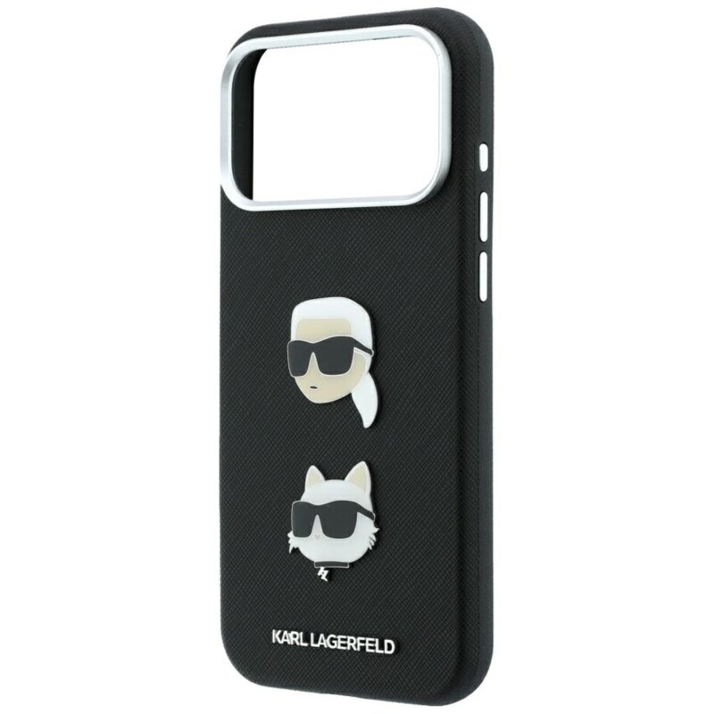 Husa originala iPhone 18 Pro Karl Lagerfeld Saffiano with K&C Heads Pins and Logo, negru, KLHCP18LPSWFDHPK