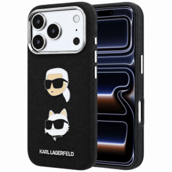 Husa originala iPhone 17 Pro Karl Lagerfeld Saffiano with K&C Heads Pins and Logo, negru, KLHCP18LPSWFDHPK
