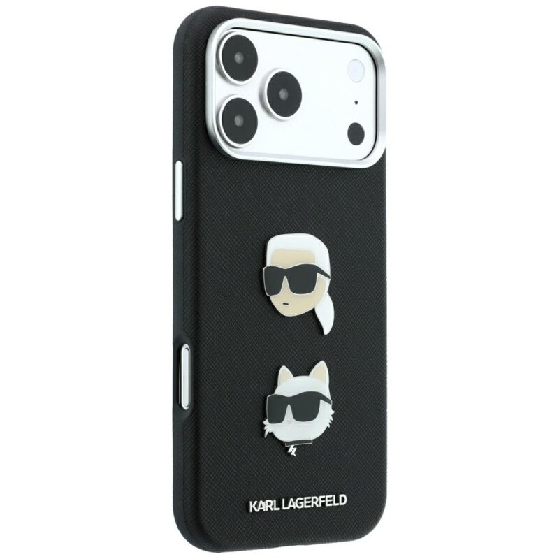 Husa originala iPhone 17 Pro Karl Lagerfeld Saffiano with K&C Heads Pins and Logo, negru, KLHCP18LPSWFDHPK
