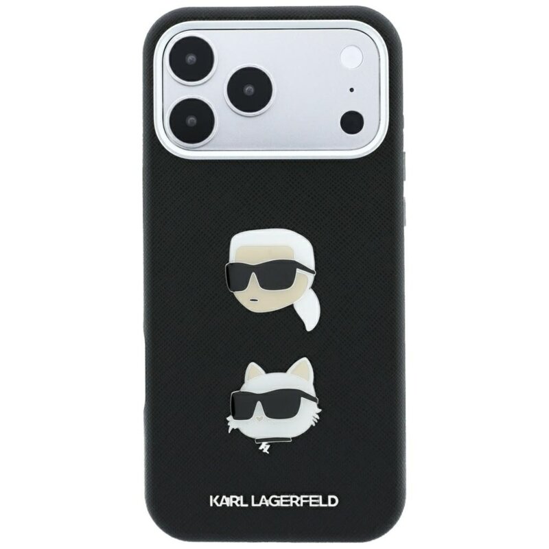 Husa originala iPhone 17 Pro Karl Lagerfeld Saffiano with K&C Heads Pins and Logo, negru, KLHCP18LPSWFDHPK