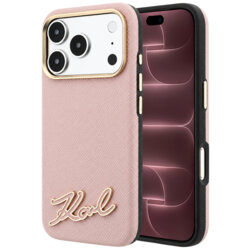 Husa iPhone 18 Pro Max Karl Lagerfeld Grained Leather Resin Sign Logo MagSafe, roz, KLHMP18X6PWKSRSP
