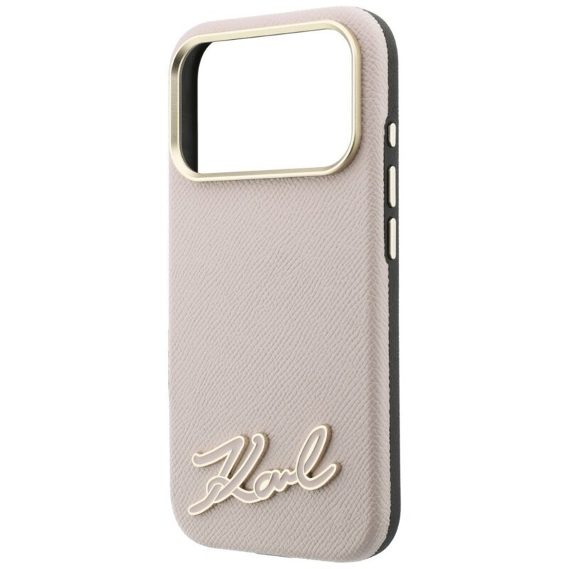 Husa iPhone 17 Pro Max Karl Lagerfeld Grained Leather Resin Sign Logo MagSafe, roz, KLHMP18X6PWKSRSP