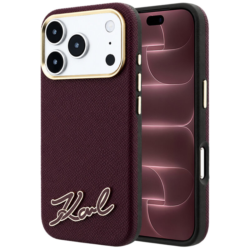 Husa iPhone 18 Pro Max Karl Lagerfeld Leather MagSafe, bordo, KLHMP18X6PWKSRSR