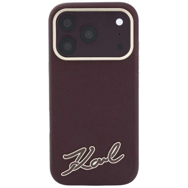 Husa iPhone 17 Pro Karl Lagerfeld Grained Leather with Resin Sign Logo MagSafe, bordo, KLHMP18L6PWKSRSR