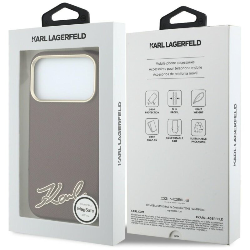 Husa iPhone 17 Pro Karl Lagerfeld Grained Leather with Resin Sign Logo MagSafe, bordo, KLHMP18L6PWKSRSR