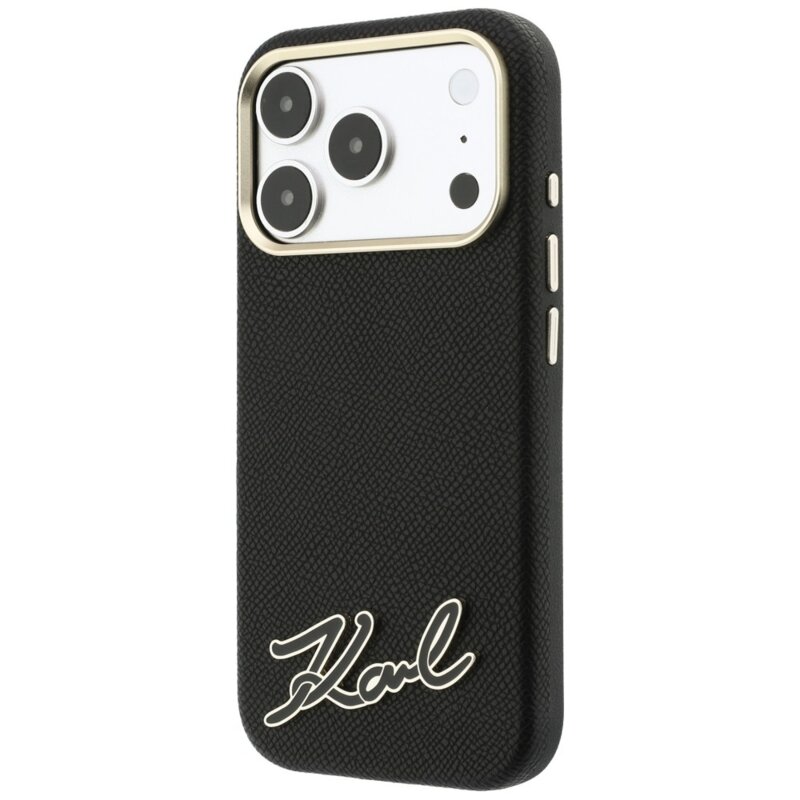 Husa iPhone 17 Pro Karl Lagerfeld Leather MagSafe, negru, KLHMP18L6PWKSRSK