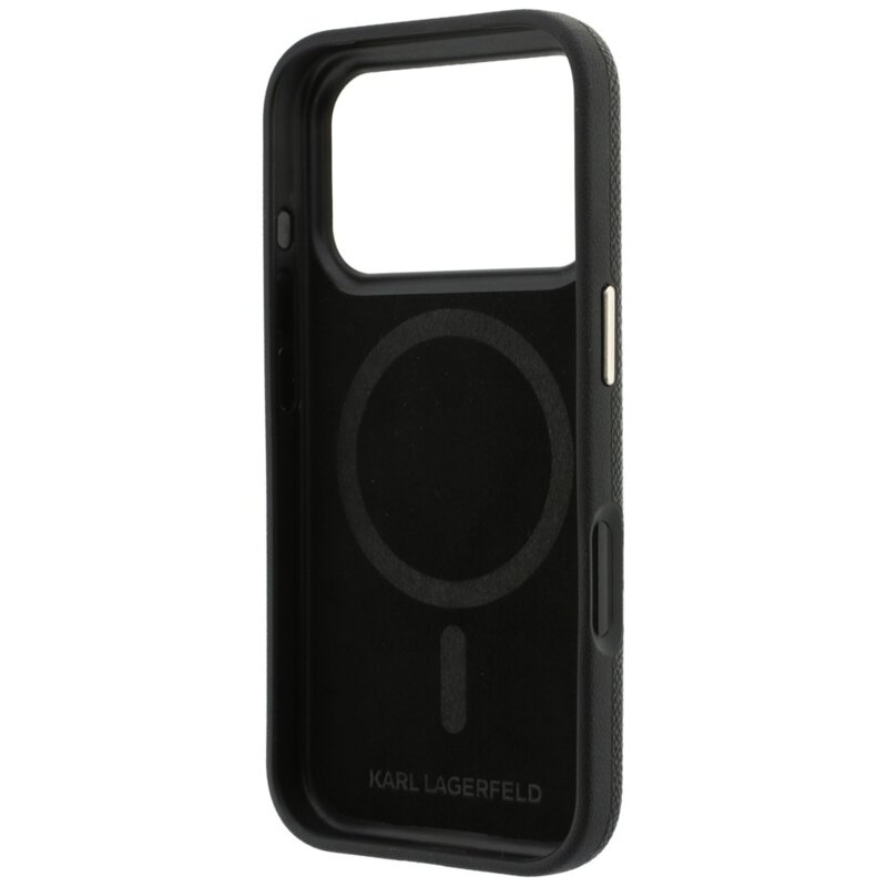 Husa iPhone 17 Pro Karl Lagerfeld Leather MagSafe, negru, KLHMP18L6PWKSRSK