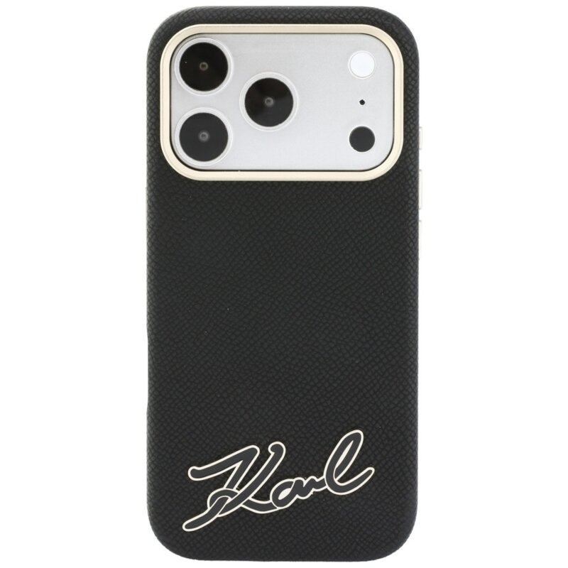 Husa iPhone 18 Pro Max Karl Lagerfeld Grained Leather Resin Sign Logo MagSafe, negru, KLHMP18X6PWKSRSK