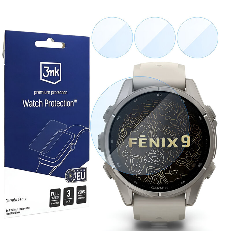 [Pachet 3x] Folie Garmin Fenix 9 43mm 3mk FlexibleGlass, transparenta