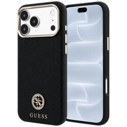 Husa originala Guess iPhone 18 Pro Grained Leather Round Strass Logo MagSafe, negru, GUHMP18L6PSRMDEK