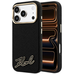 Husa iPhone 17 Pro Max Karl Lagerfeld Grained Leather Resin Sign Logo MagSafe, negru, KLHMP18X6PWKSRSK