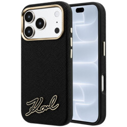 Husa iPhone 18 Pro Karl Lagerfeld Leather MagSafe, negru, KLHMP18L6PWKSRSK